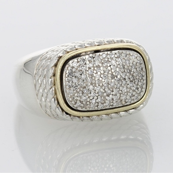 14Kt gold, sterling silver, diamond size 7 ring - Picture 1 of 11